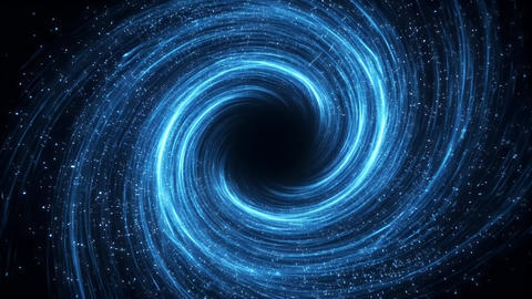 CG background asset featuring a cosmic black hole with swirling particles and lines of blue light