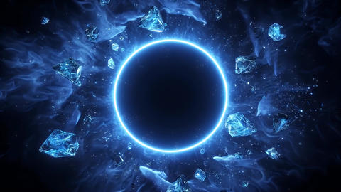 Fantasy CG background asset featuring shimmering blue-glowing crystals and a swaying ring frame