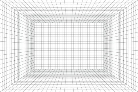 Perspective grid room with box wireframe interior background space wall and floor