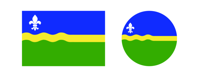 Flag of Flevoland icon, sticker in circle, rectangle shape. Province of Netherlands Flevoland flag