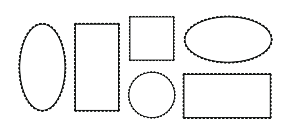Set of simple Scalloped frame mockups. Scalloped edge rectangle, ellipse, circle, square flat shapes