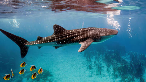 Whale shark swimming through tropical ocean