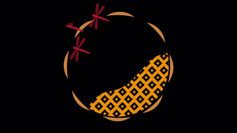 Flying Red Dragonflies on Kanoko Pattern Circular Frame Loop Animation with Alpha Channel