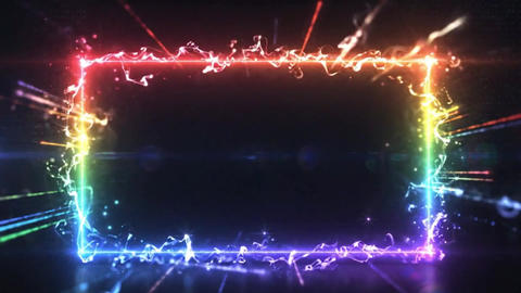 Futuristic Rainbow Neon Laser Frame with Glowing Energy and Copy Space