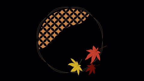 Japanese Shippo Pattern Autumn Circle Frame with Animated Maple Leaves, Alpha Channel