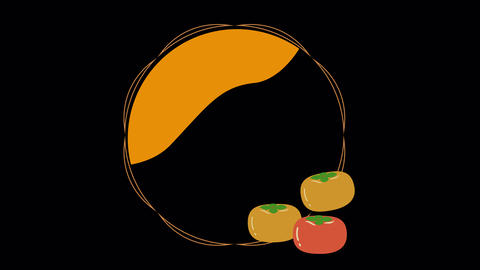 Autumn Circular Frame with Animated Persimmons, Seamless Loop Video with Alpha Channel