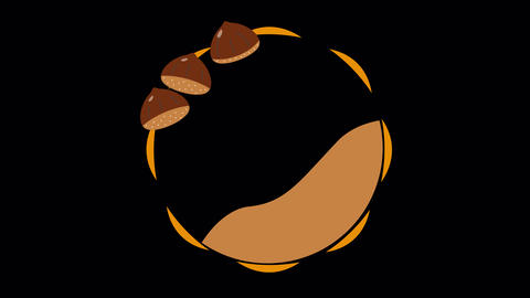 Autumn Circular Frame with Animated Chestnuts, Seamless Loop Video with Alpha Channel