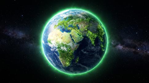 Planet Earth with Green Glowing Aura in Space Global Environment Concept