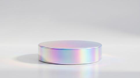Iridescent Holographic Cylinder Podium Product Display Stand on White Background