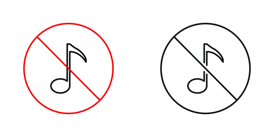 No Music Allowed Line Icon Set. Sound Restriction, Silence, And Mute Symbol