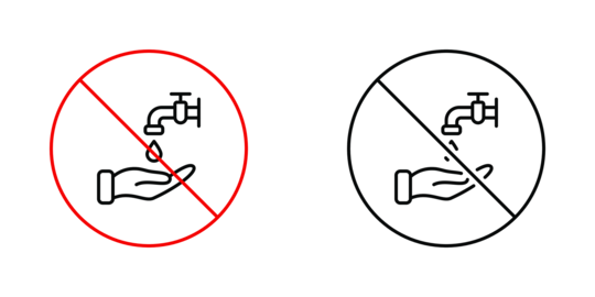 No Water Usage Prohibition Line Icon Set. Water Conservation And Drought