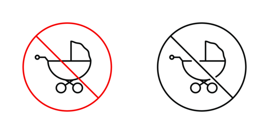 No Baby Stroller Allowed Line Icon Set. Prohibition Of Baby Carriage In