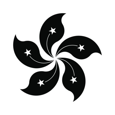 Orchid tree flower black silhouette from Hong Kong flag flat badge, icon, sticker, background
