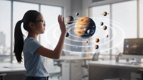 Student Exploring Interactive Augmented Reality Solar System for Modern STEM Education
