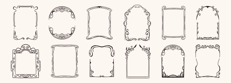 Art nouveau frame set with ornate botanical flourishes and decorative borders