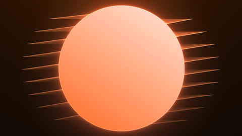 Warm orange geometric sun disc with sharp light rays on a dark background, modern abstract design