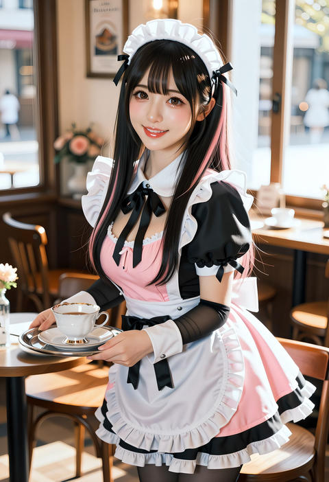 Maid Cosplayer Taking Selfie at Maid Cafe