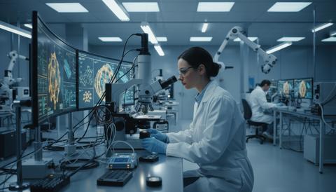 Professional nanotechnology scientist working inside a high precision laboratory