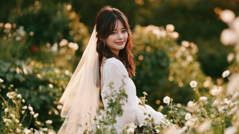 Beautiful Smiling Bride with Wedding Veil