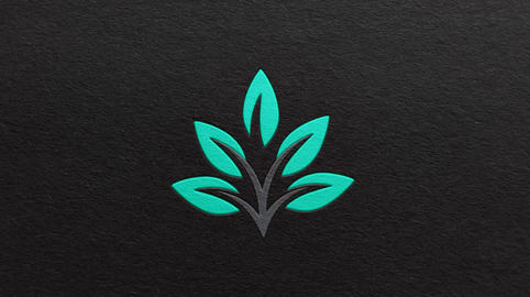 Sustainable land management logo design featuring glowing cyan leaves