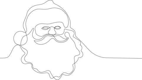 Santa Claus riding reindeer sleigh with Christmas gifts outline
