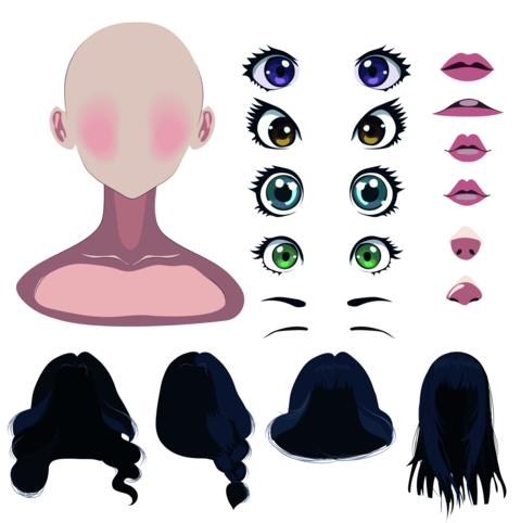 Woman character constructor cartoon woman face parts