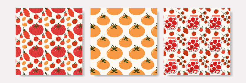Fresh Tomato and Canning Jar Seamless Pattern Collection