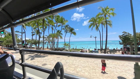Viewing Waikiki Beach in Honolulu, Hawaii, from the bus