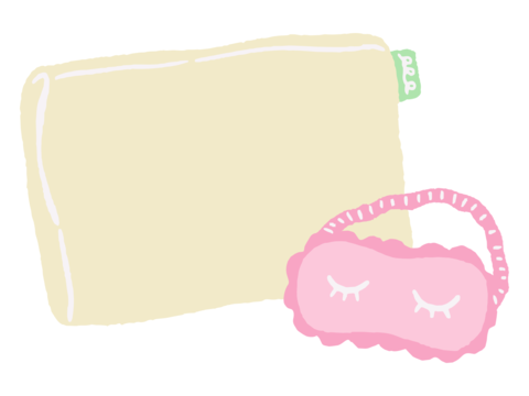 Hand-drawn illustration of sleep care with a comfortable pillow and an eye mask
