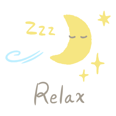 Hand-drawn illustration of a sleeping crescent moon with relaxed lettering