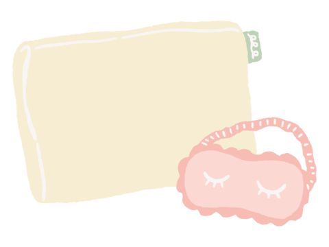 Hand-drawn illustration of sleep care with a comfortable pillow and an eye mask