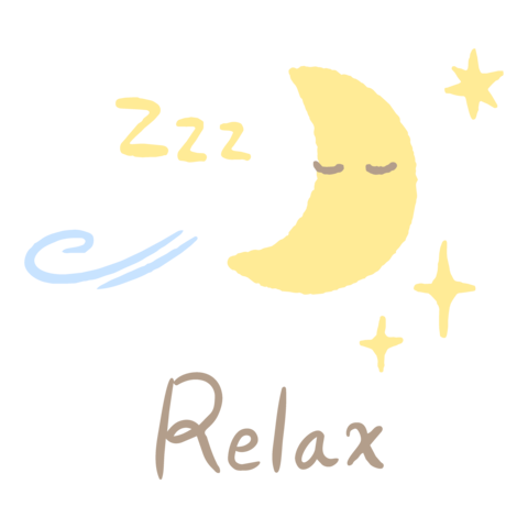 Hand-drawn illustration of a sleeping crescent moon with relaxed lettering