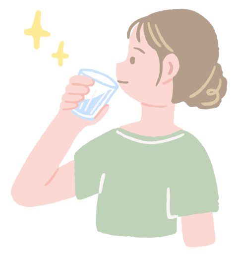 Hand-drawn illustration of a woman drinking a glass of water for hydration