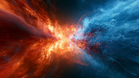 Collision Of Fire And Ice Abstract Background Energy Explosion Concept