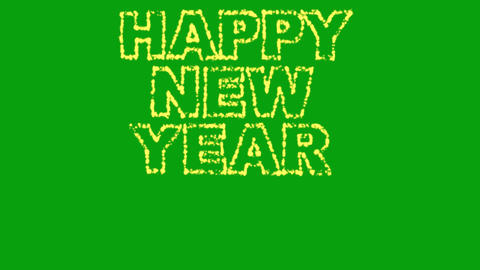 Happy New Year text with Stars moving vertical on green screen