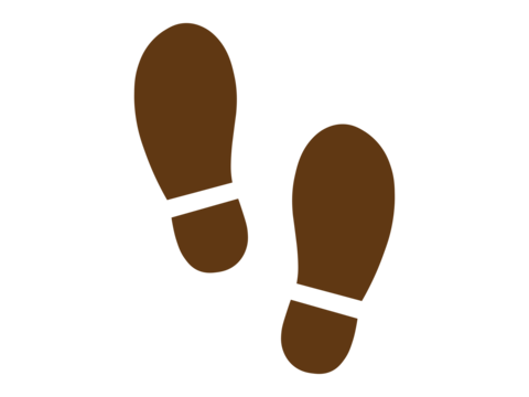 Illustration of a silhouette icon of a shoe print (brown)