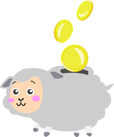 コインを入れるかわいい羊の貯金箱イラスト