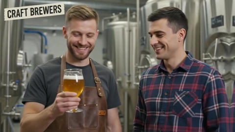 Bearded brewery master holding glass of beer and evaluating its visual characteristics