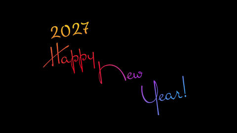 Happy New Year 2027 Handwriting Typography Animation on Black