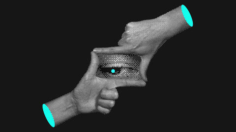 Halftone Hands Frame Wandering Eye Dark Loop Animation