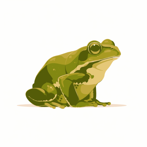 A simple illustration of a cute frog sitting on a white background