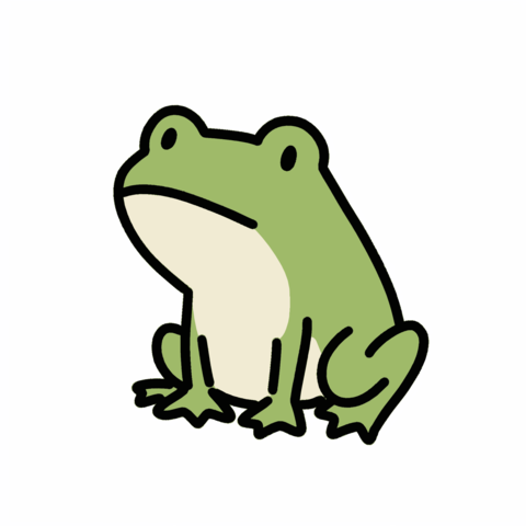 A cute illustration of a sitting frog drawn with thick lines