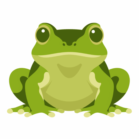 A cute illustration of a sitting frog drawn with thick lines
