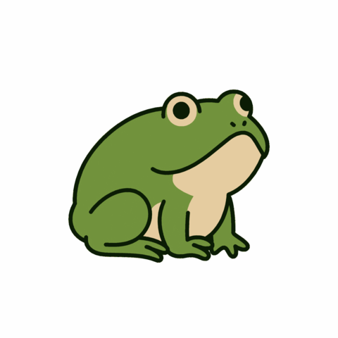 A cute illustration of a sitting frog drawn with thick lines