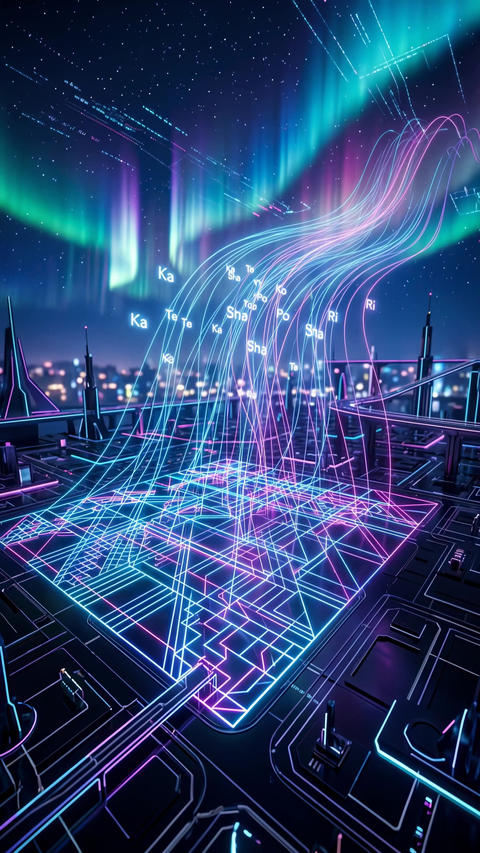 Futuristic Smart City With Neon Data Network and Digital Grid