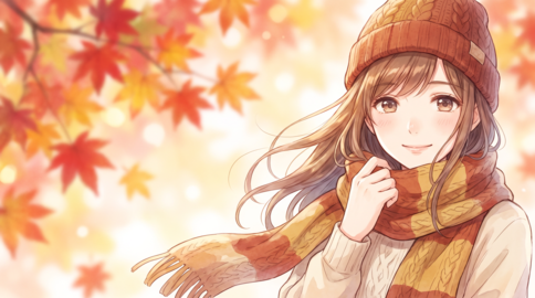 Smiling woman with an autumn background – Generative AI asset
