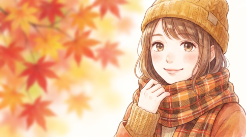 Smiling woman with an autumn background – Generative AI asset