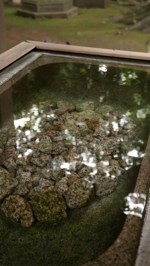 Stone Water Basin with Shimmering Reflections at Shrine, Vertical Video