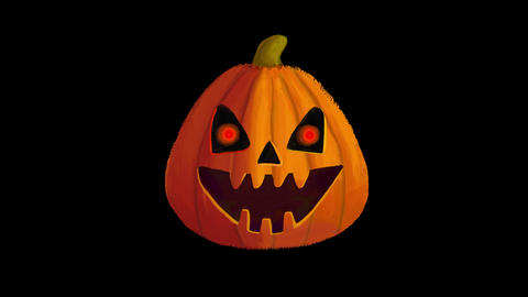 Halloween pumpkin scary animation loop on transparent alpha channel
