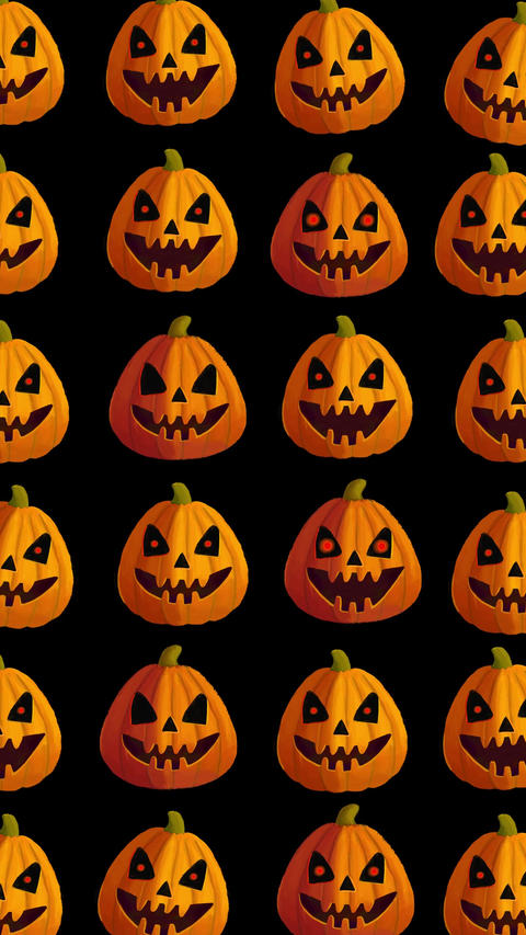 halloween pumpkin animated vertical background with scary faces on black